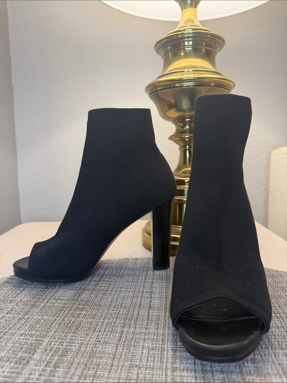 Via Spiga Black Sock Peep-Toe Heeled Boots